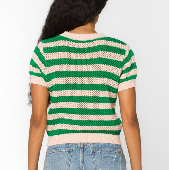 Striped Open Knit Short Sleeve Sweater - Picture 2 of 6